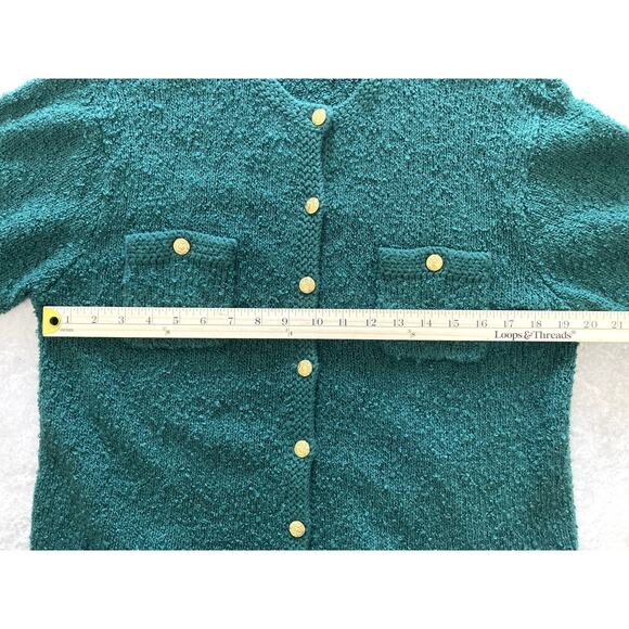 Vintage Tanner Cardigan Knit Woolite Womens Large Green Gold Buttons Grandma - Picture 5 of 8
